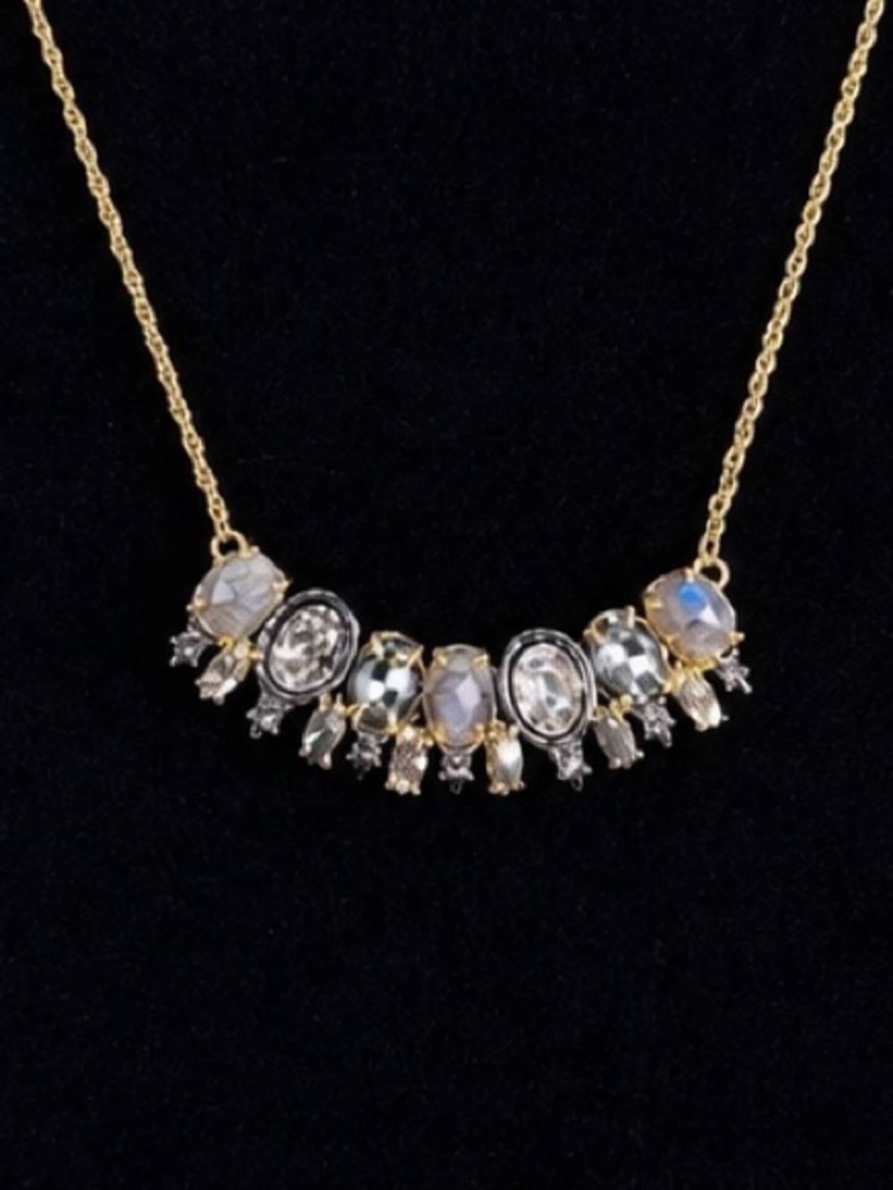 Alexis Bittar Gold Tone Crystal Mixed Stone Statement Necklace